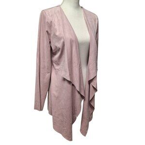 Soft Surroundings Faux Suade Jacket Open Front Pink Blush‎ Womens Medium Ruffle